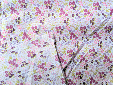 Pink And Purple Poly Cotton Floral Fabric, Floral Fabric, Small Print Fabric